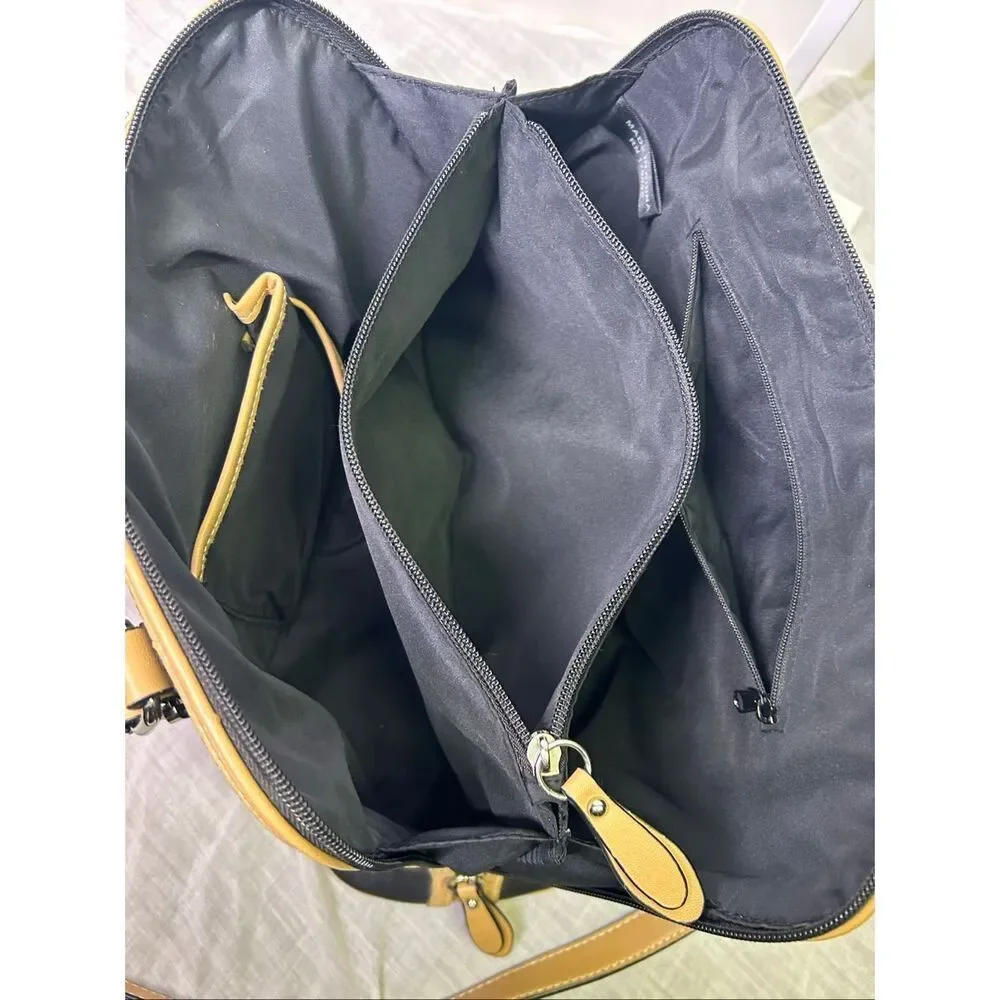 Giani Bernini Black Saffiano Dome Satchel Bag Tan Trim Crossbody Bag EUC